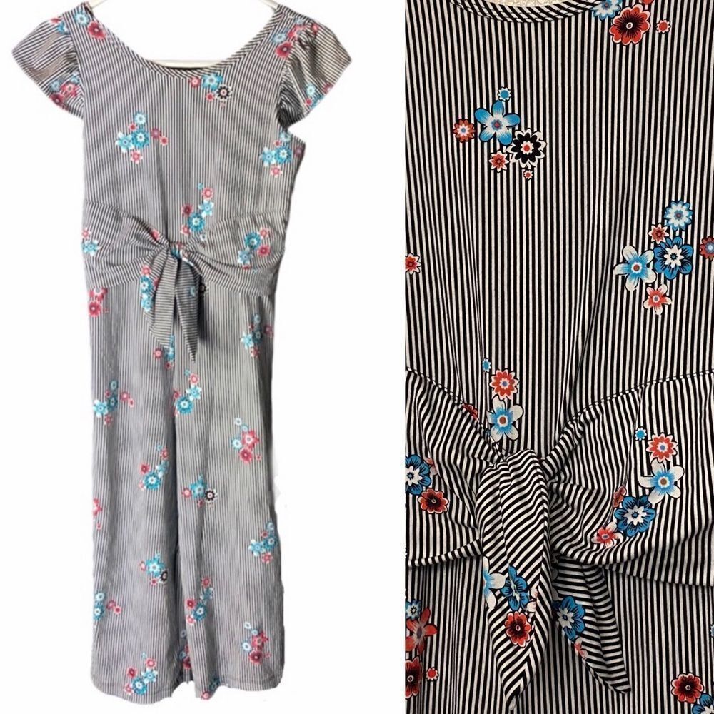 Wonder Nation Striped Jumpsuit floral Romper bodysuit stretchy jersey XL 14/16